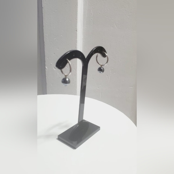 Natural Baltic Amber Circled Earring Sterling Silver Black Pendant Color Round🌴 - Picture 5 of 7